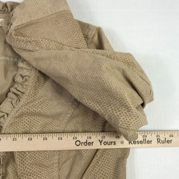 Chico’s Beige Corduroy Blazer Ruffle Trim Boho Button Jacket Long Sleeve 1 M - Picture 8 of 10